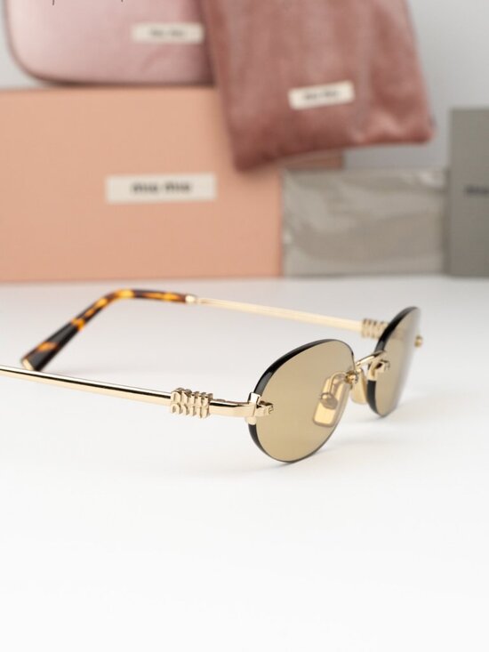 Miu Miu Women Sunglasses Gold Yellow Oval MUA54S ZVN10R NEW AUTHENTIC main image 8